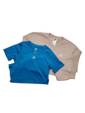 Adidas Womens Athleticwear Bundle T-Shirt & Crewneck Small Beige & Blue